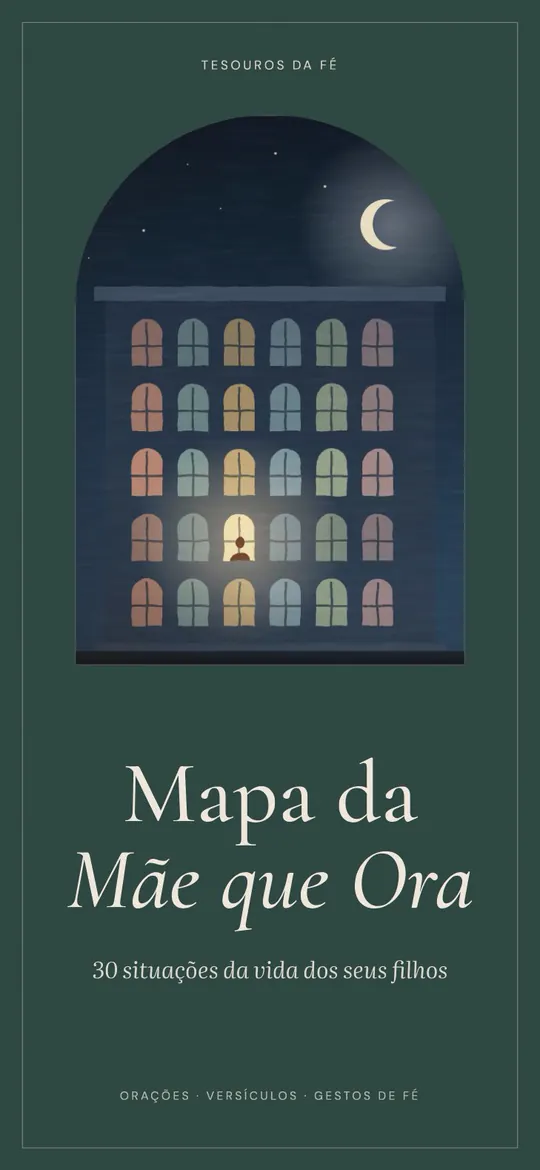 Capa do Mapa da Mãe que Ora: janelas de um prédio à noite, em verde-escuro